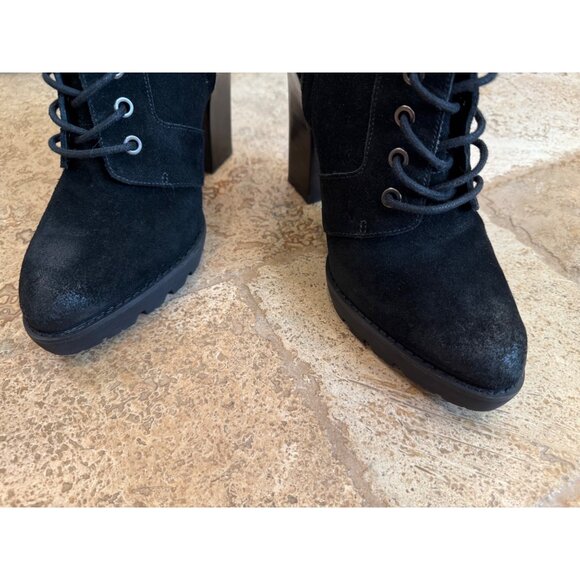 Kenneth Cole Black Fringe Lace-Up Heeled Boots Size 10 - Picture 8 of 11